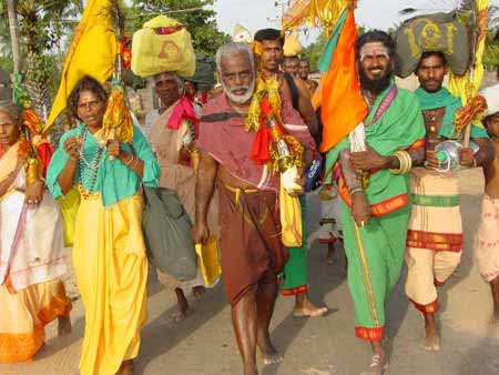 Filled with determination and zeal, Kataragama foot pilgrims walk
hundreds of kilometers barefoot